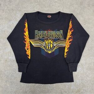 Vintage Harley Davidson Flame Sleeve Thermal